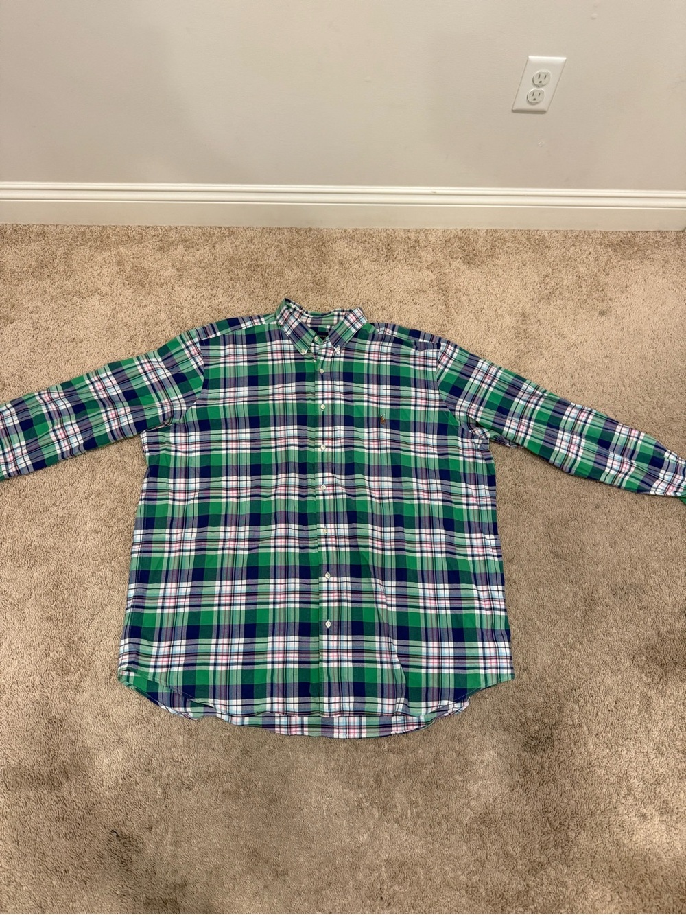 Ralph Lauren Big & Tall Shirt Mens 3XLT Green Plaid Button Down Long Sleeve